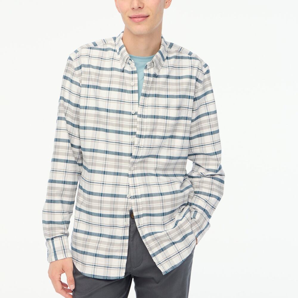 J.Crew Factory Gray White Plaid Slim Oxford Shirt XL NWOT